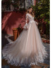 Bell Sleeves Beaded Lace Tulle Peplum Wedding Dress